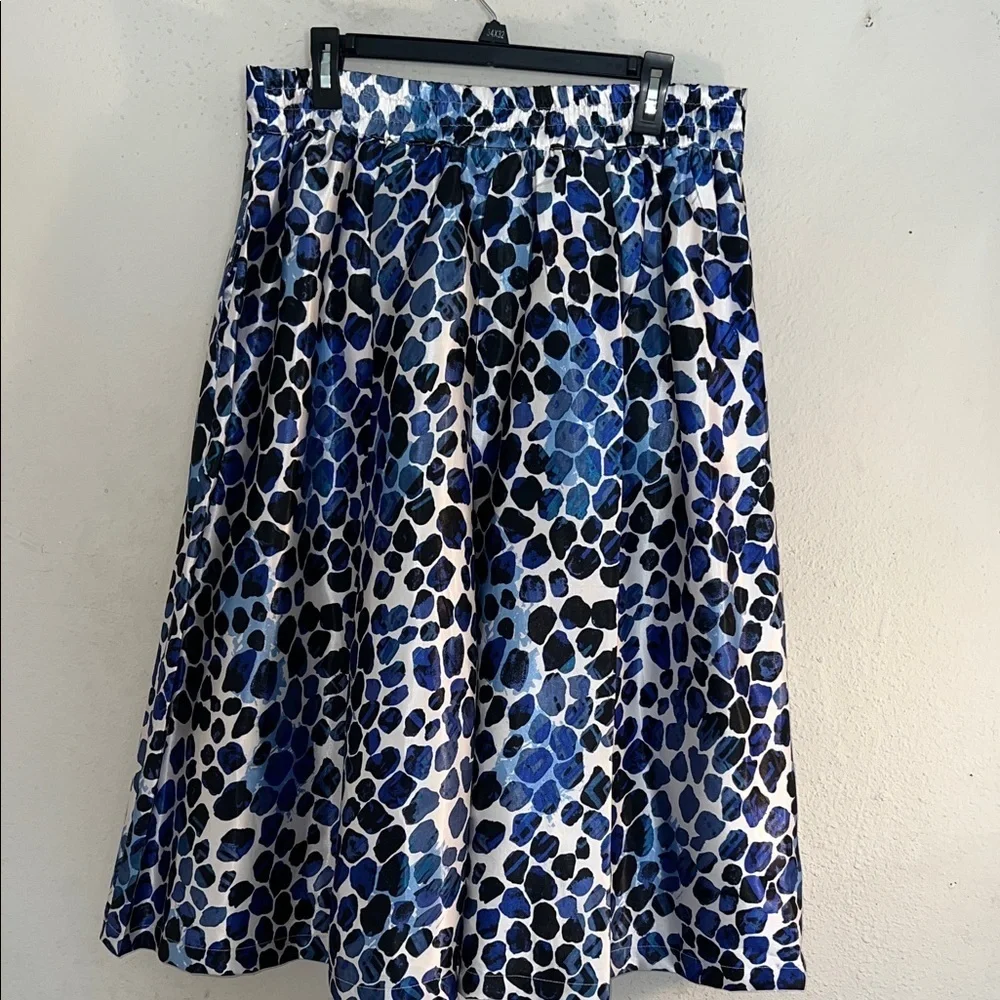Ashley Stewart Vibrant Blue and Black Patterned Skater Skirt